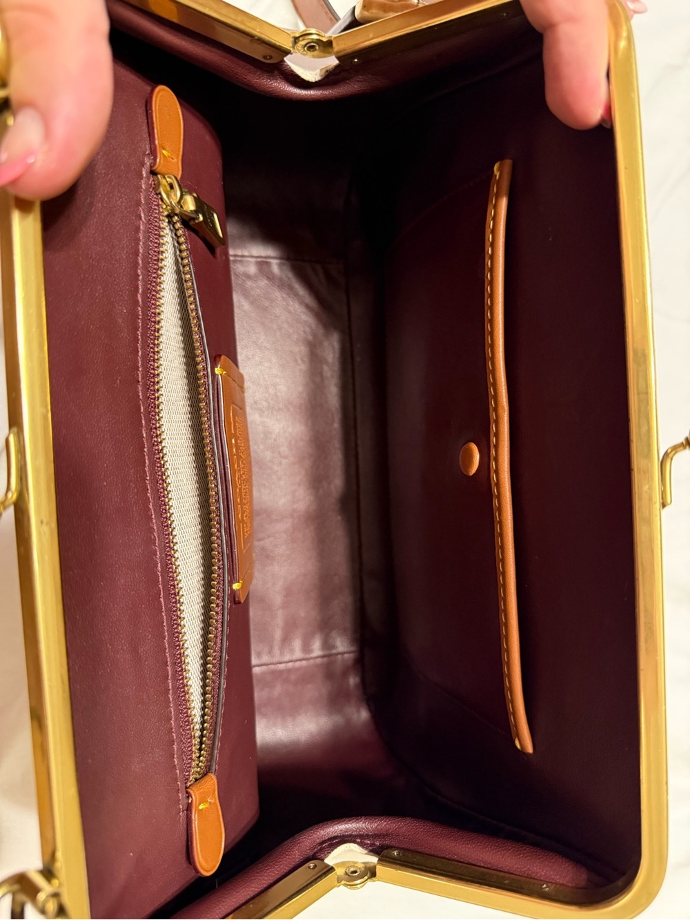 Coach Frame Colorblock Leather Crossbody Bag - Peach & White - Picture 10 of 12